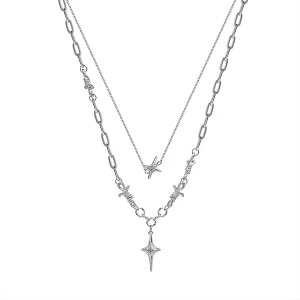 Two Piece Y2k Irregular Starlight Necklace for Women Snake Bone Chain Pendant Jewelry Collar Chain Blue