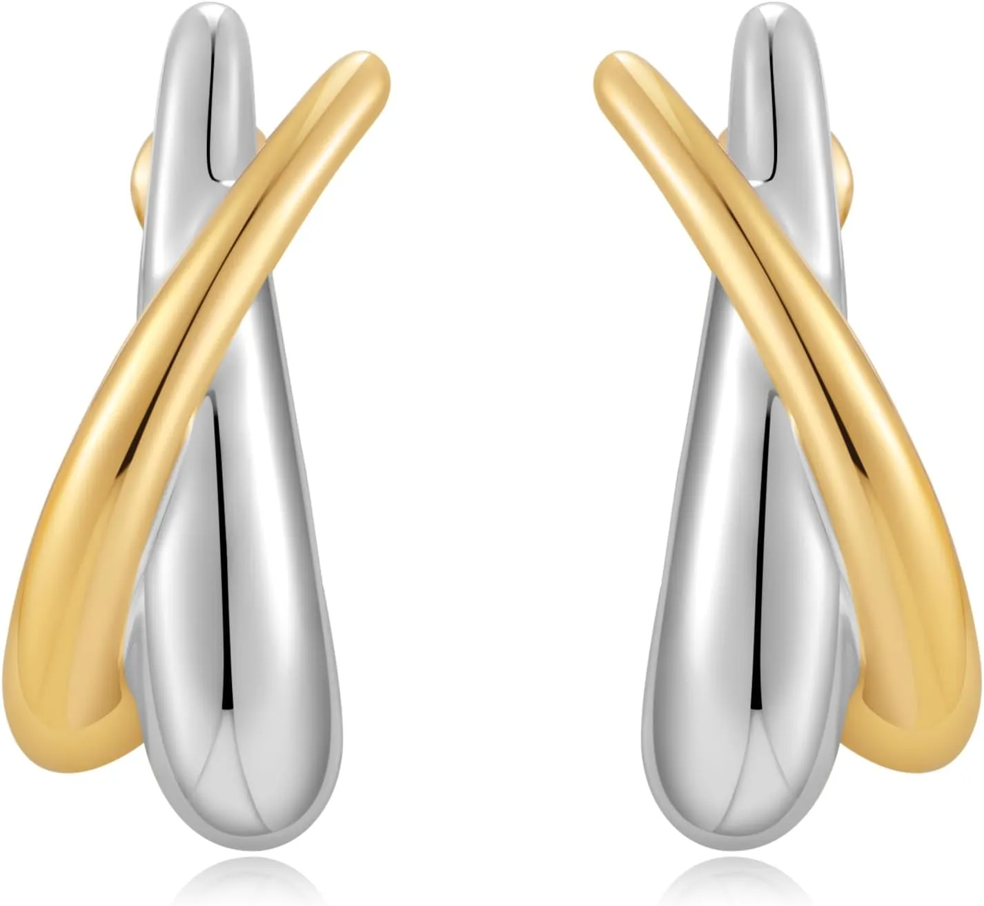 Two Tone Earrings for Women Trendy Gold and Silver Studs Minimalist Statement Earrings Hypoallergenic Lightweight Twisted Gold Hoop Studs