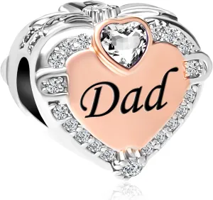 Two-tone Family Rose Gold Love Heart Charm fits Pandora Charms Moments Bracelets Clear Cubic Zirconia Birthstones