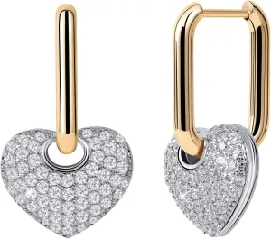 Two Tone White Gold Heart Earrings For Women Lightweight Love Drop Dangle Huggie Charm Statement Jewelry Fashion Gift
