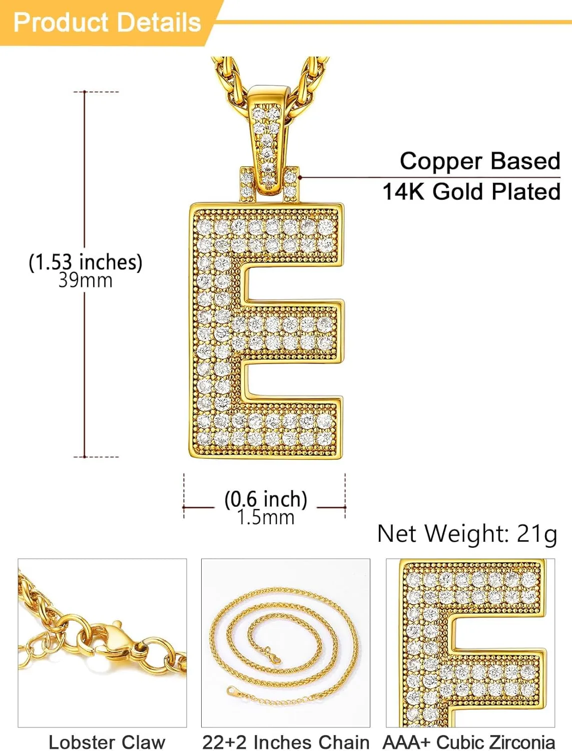 U7 Initial Number Necklace for Men Women, 18K Gold Plated Bling CZ Iced Out Hip Hop Jersey Number Pendant A-Z 26 Letter Necklace, Number 0-9 Pendants with Chain