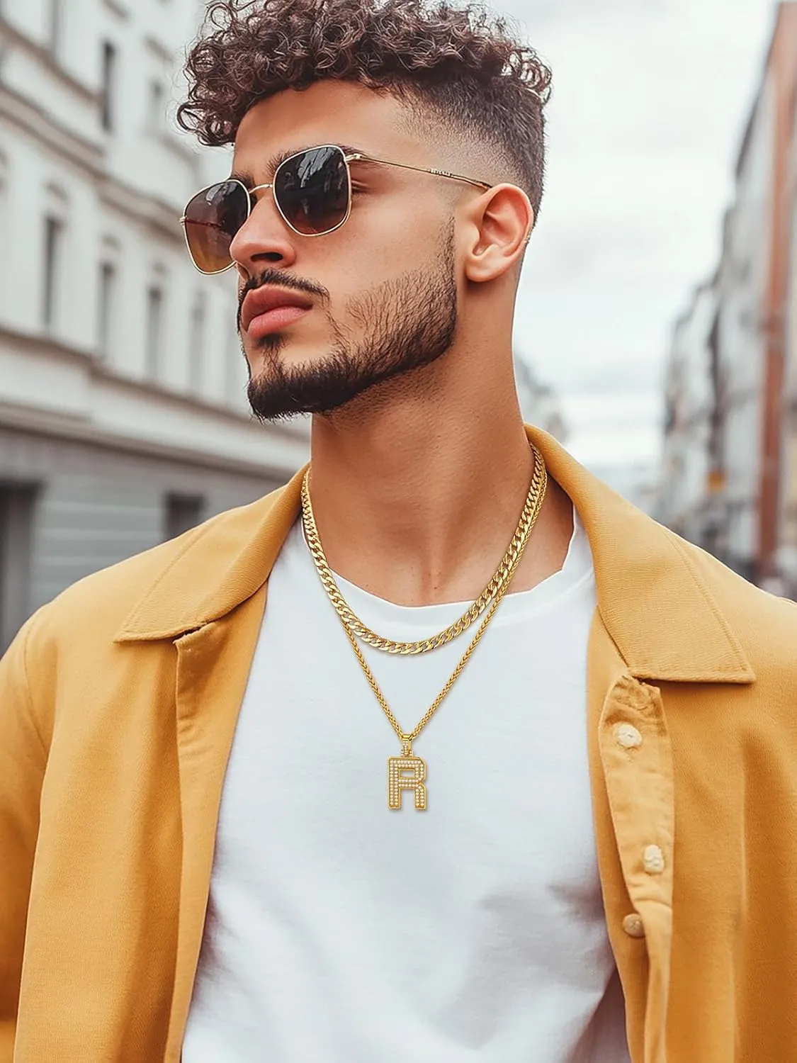 U7 Initial Number Necklace for Men Women, 18K Gold Plated Bling CZ Iced Out Hip Hop Jersey Number Pendant A-Z 26 Letter Necklace, Number 0-9 Pendants with Chain