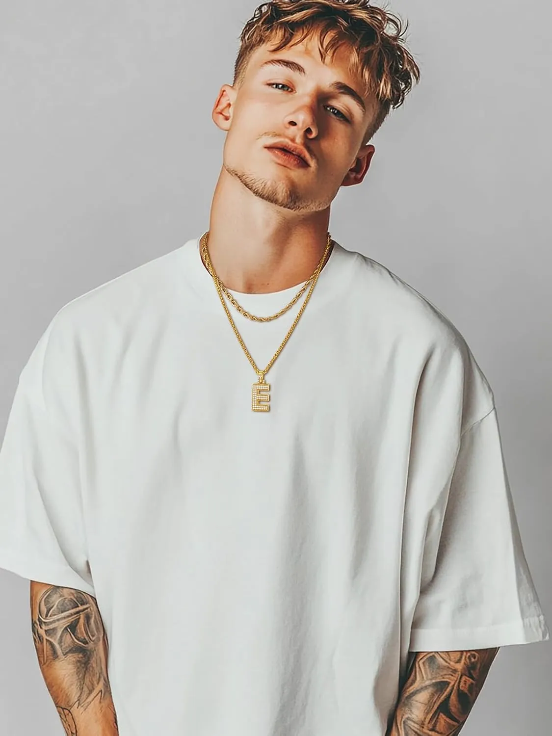 U7 Initial Number Necklace for Men Women, 18K Gold Plated Bling CZ Iced Out Hip Hop Jersey Number Pendant A-Z 26 Letter Necklace, Number 0-9 Pendants with Chain