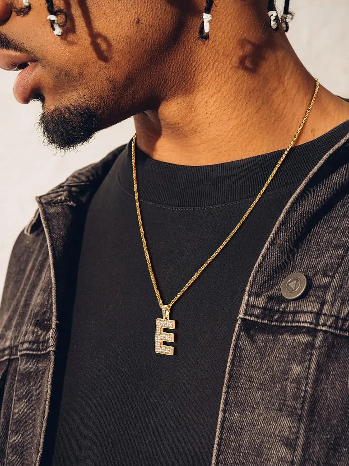 U7 Initial Number Necklace for Men Women, 18K Gold Plated Bling CZ Iced Out Hip Hop Jersey Number Pendant A-Z 26 Letter Necklace, Number 0-9 Pendants with Chain