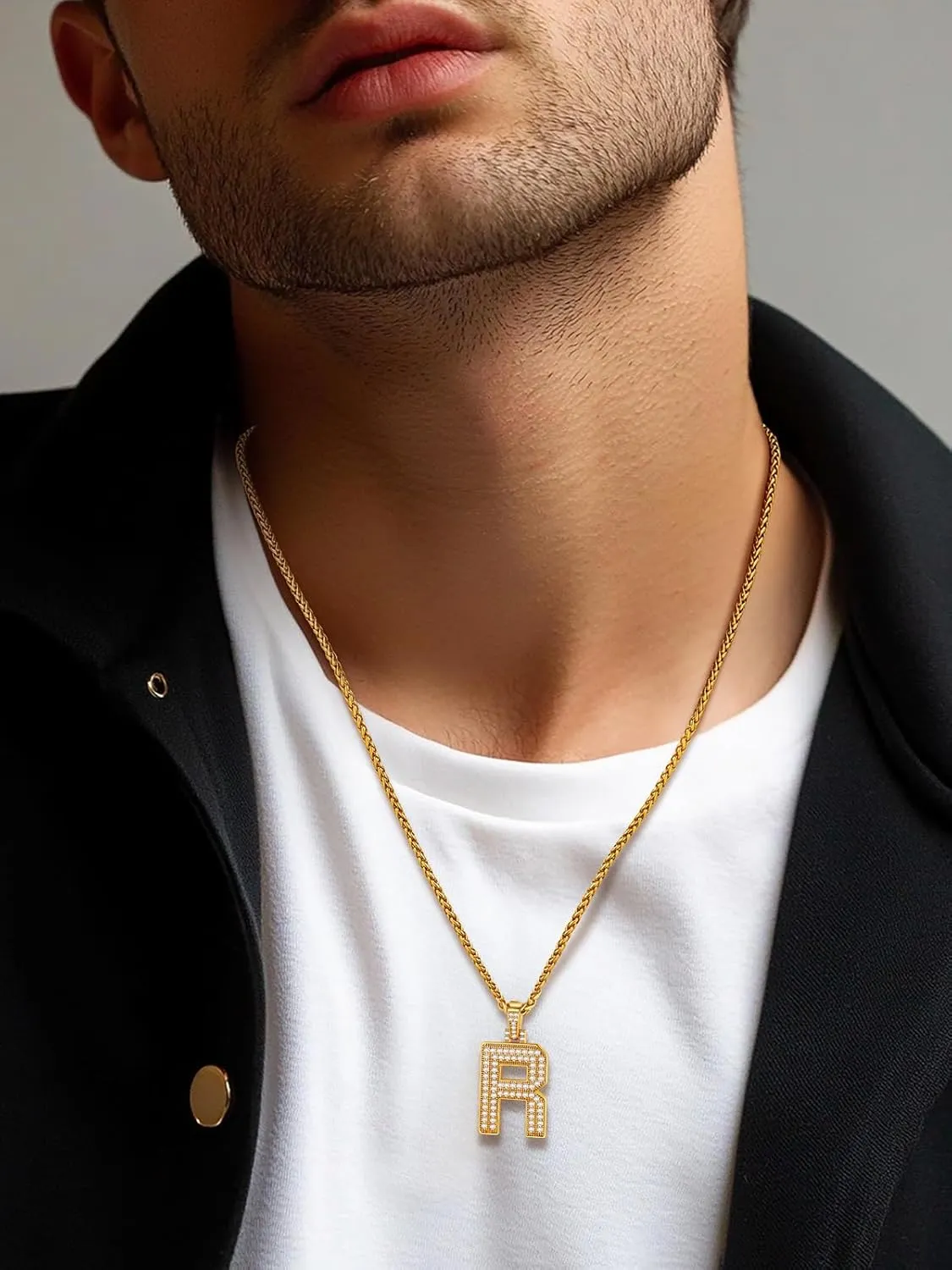 U7 Initial Number Necklace for Men Women, 18K Gold Plated Bling CZ Iced Out Hip Hop Jersey Number Pendant A-Z 26 Letter Necklace, Number 0-9 Pendants with Chain