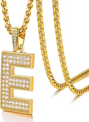 U7 Initial Number Necklace for Men Women, 18K Gold Plated Bling CZ Iced Out Hip Hop Jersey Number Pendant A-Z 26 Letter Necklace, Number 0-9 Pendants with Chain