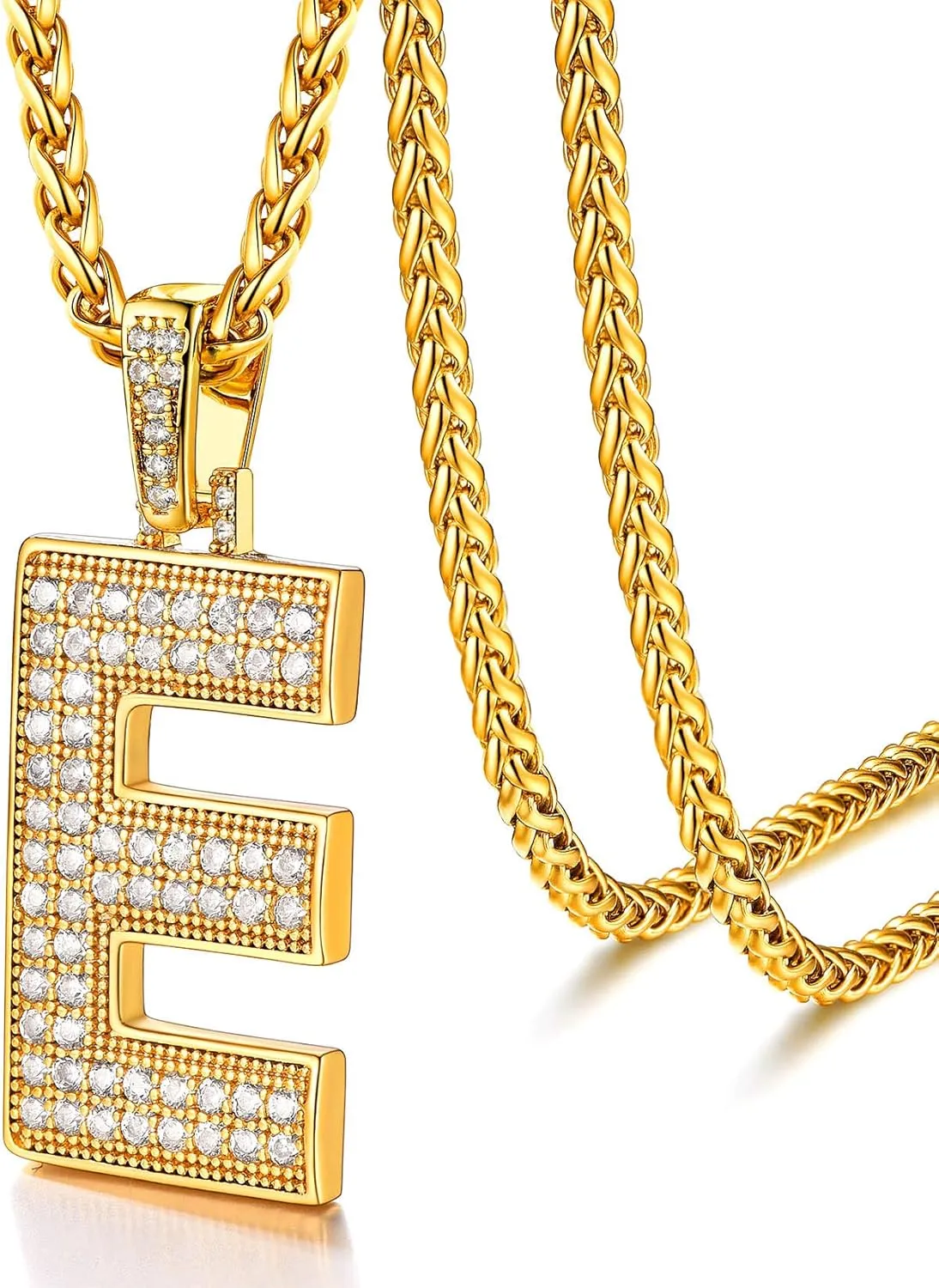 U7 Initial Number Necklace for Men Women, 18K Gold Plated Bling CZ Iced Out Hip Hop Jersey Number Pendant A-Z 26 Letter Necklace, Number 0-9 Pendants with Chain