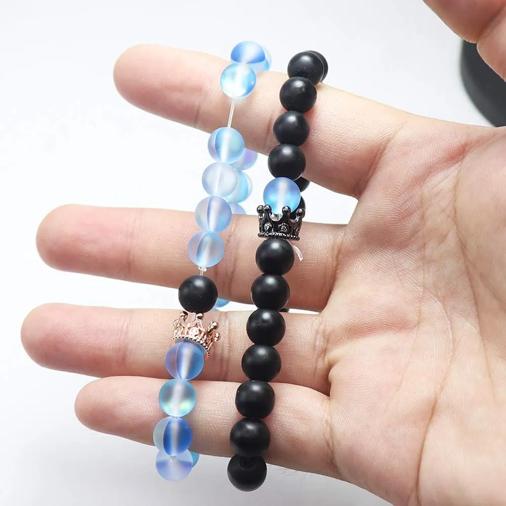 UEUC King&Queen Crown Distance Couple Bracelets His and Her Friendship 8mm Beads Bracelet