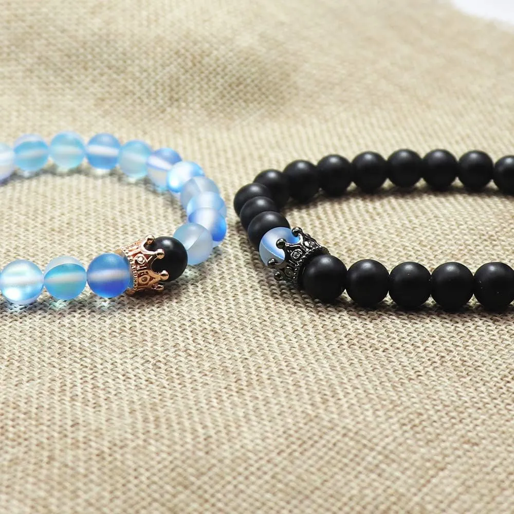 UEUC King&Queen Crown Distance Couple Bracelets His and Her Friendship 8mm Beads Bracelet