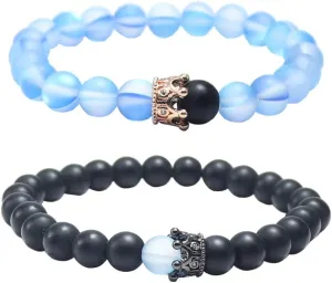 UEUC King&Queen Crown Distance Couple Bracelets His and Her Friendship 8mm Beads Bracelet