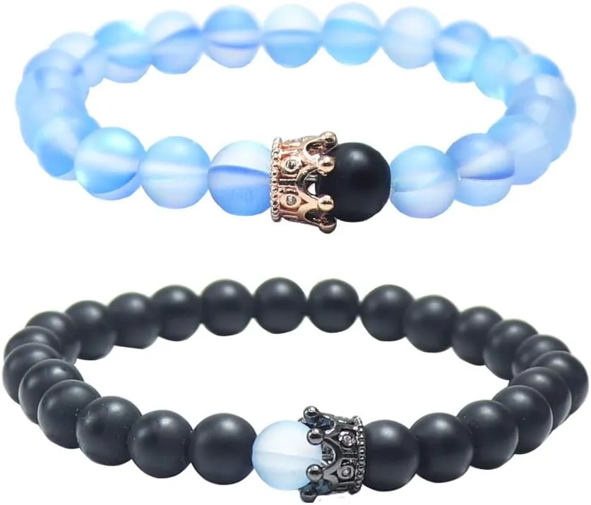 UEUC King&Queen Crown Distance Couple Bracelets His and Her Friendship 8mm Beads Bracelet