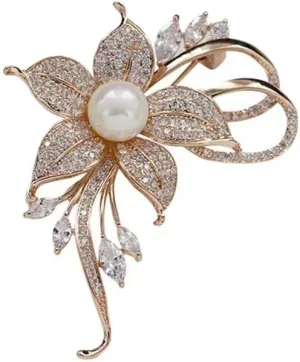 Unique Flower Pearl Brooch Pin for Women, Rhinestone Lapel Pin Fashionable Chaming Dress,Scarves Shawl Clip Clothes Bags Decoration Jewelry