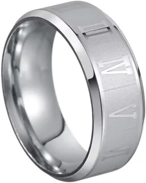 Unisex Stainless Steel 8MM Classic Roman Numerals Couple Ring Wedding Band Rings