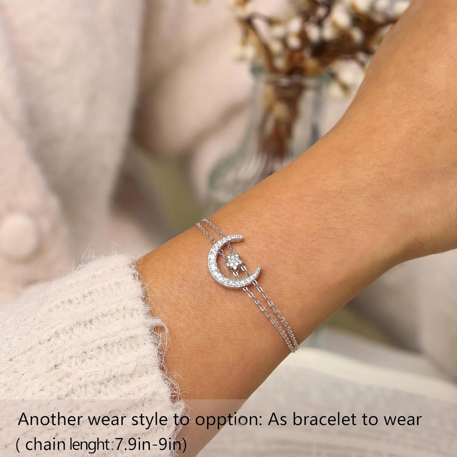 Valentines Day Mother's Day Anniversary Birthday Gift Necklace for Women, Sterling Silver Crescent Moon Necklace, Small Star Moon Necklace Simple Fashionable and Delicate, Trendy Jewelry Gift for Her