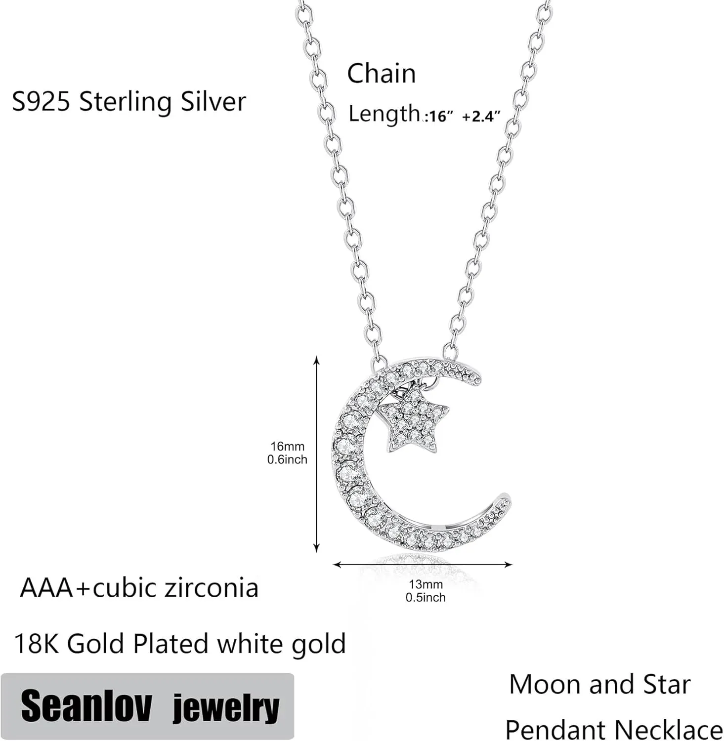 Valentines Day Mother's Day Anniversary Birthday Gift Necklace for Women, Sterling Silver Crescent Moon Necklace, Small Star Moon Necklace Simple Fashionable and Delicate, Trendy Jewelry Gift for Her