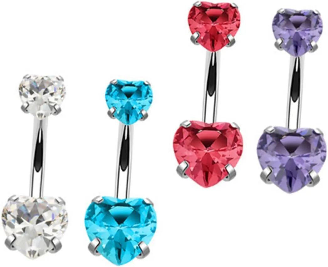 VALICLUD 4pcs Heart Shaped Navel Jewelry Rhinestone Belly Button Rings for Women Body Piercing Accessories Purple Blue Comfortable Stylish for Parties and Daily Wear