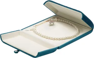 Velvet Big Chunky Pearl Necklace Ring Gift Box Showcase Jewelry Storage Case (Blue)