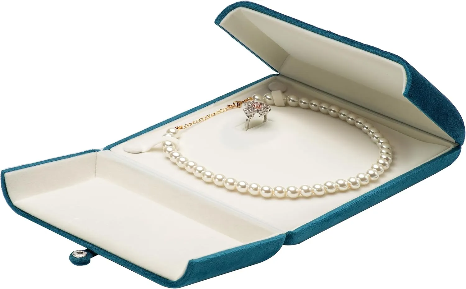 Velvet Big Chunky Pearl Necklace Ring Gift Box Showcase Jewelry Storage Case (Blue)