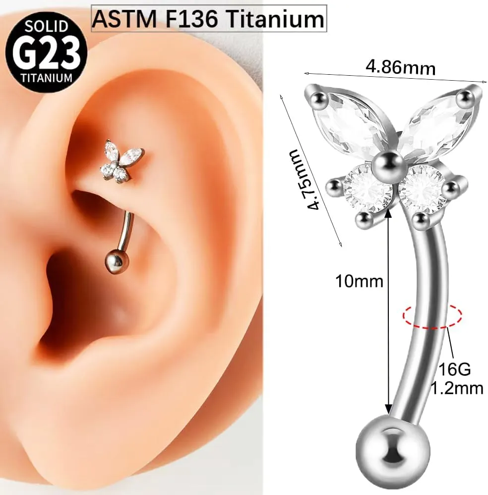 VERAMI 16G G23 Titanium Rook Earrings Rook Jewelry for Women F136 Titanium 16G Heart Rook Eyebrow Piercing Jewerly 10mm Internal Thread Flower Eyebrow Rings Eyebrow Barbell Vertical Labret Stud
