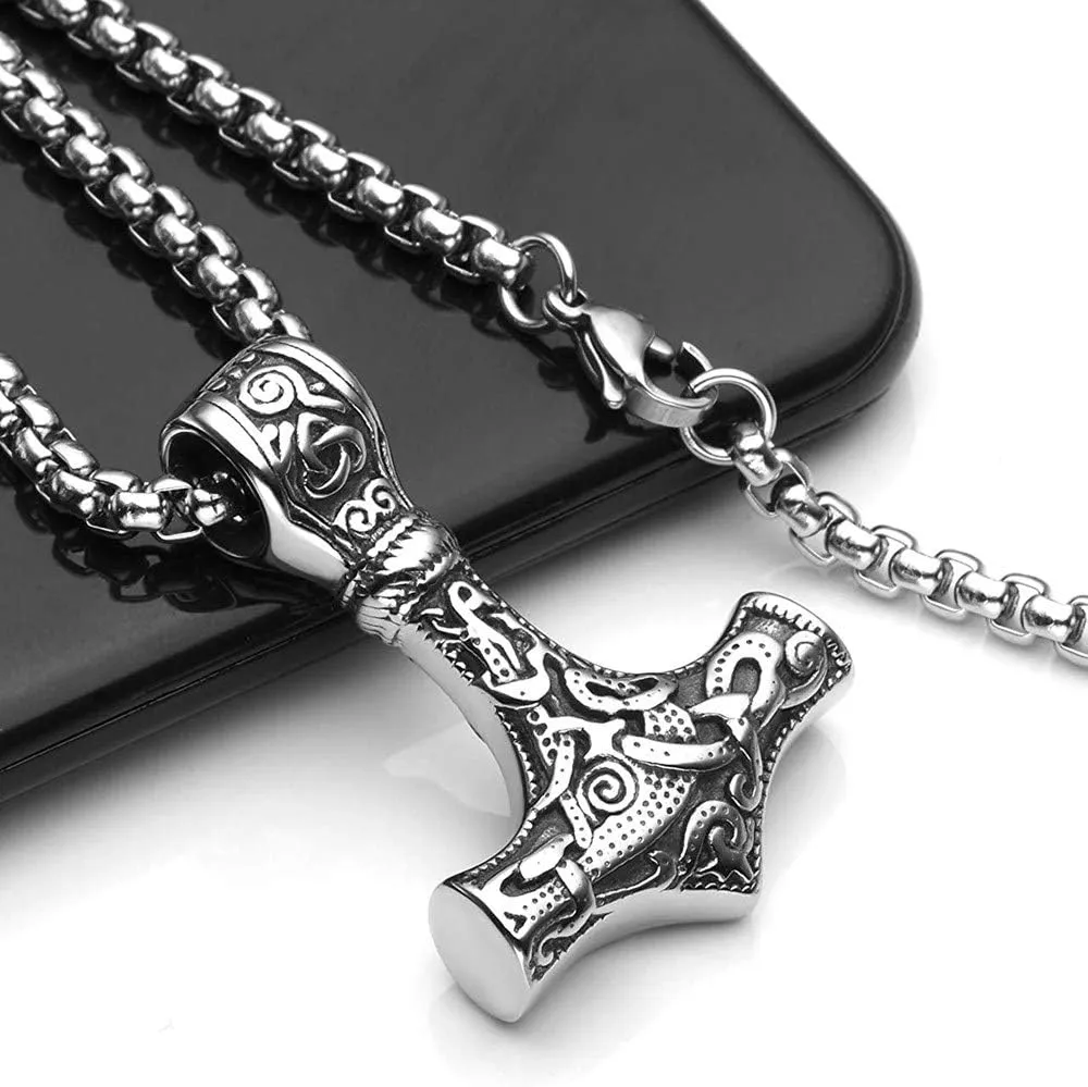 Viking Thor's Hammer Necklace - Norse Amulet Mjolnir Pendant Necklace - Celtic Pagan Symbol Jewelry