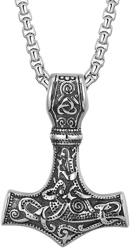 Viking Thor's Hammer Necklace - Norse Amulet Mjolnir Pendant Necklace - Celtic Pagan Symbol Jewelry