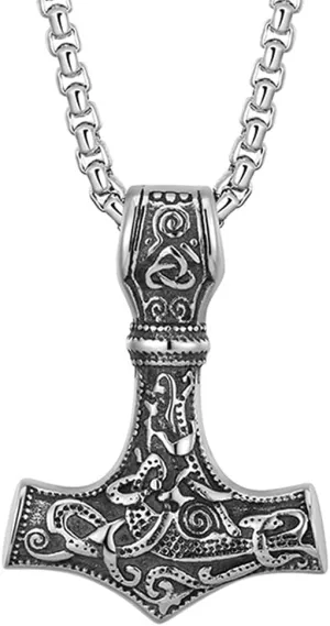 Viking Thor's Hammer Necklace - Norse Amulet Mjolnir Pendant Necklace - Celtic Pagan Symbol Jewelry