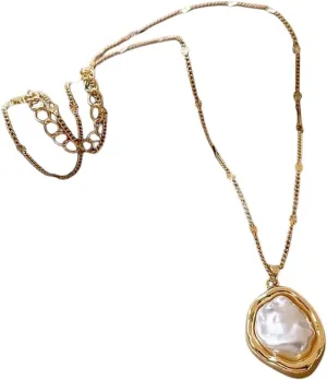 Vintage Irregular Pendant Necklace For Women Elegant Romantic Big Imitation Pearl Beads Collar Wedding Jewelry