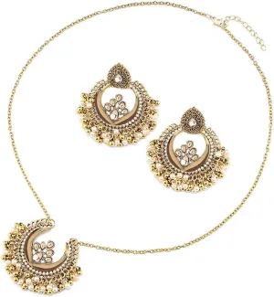 Vintage Jhumka Dangle Drop Earrings Pendant Necklace for Women Crystal Pearl Bohemian Tassel Dangling Beaded Ball Earring Charm Indian Style Necklaces Jhumki Ethnic Wedding Party Oxidized Jewelry Gift