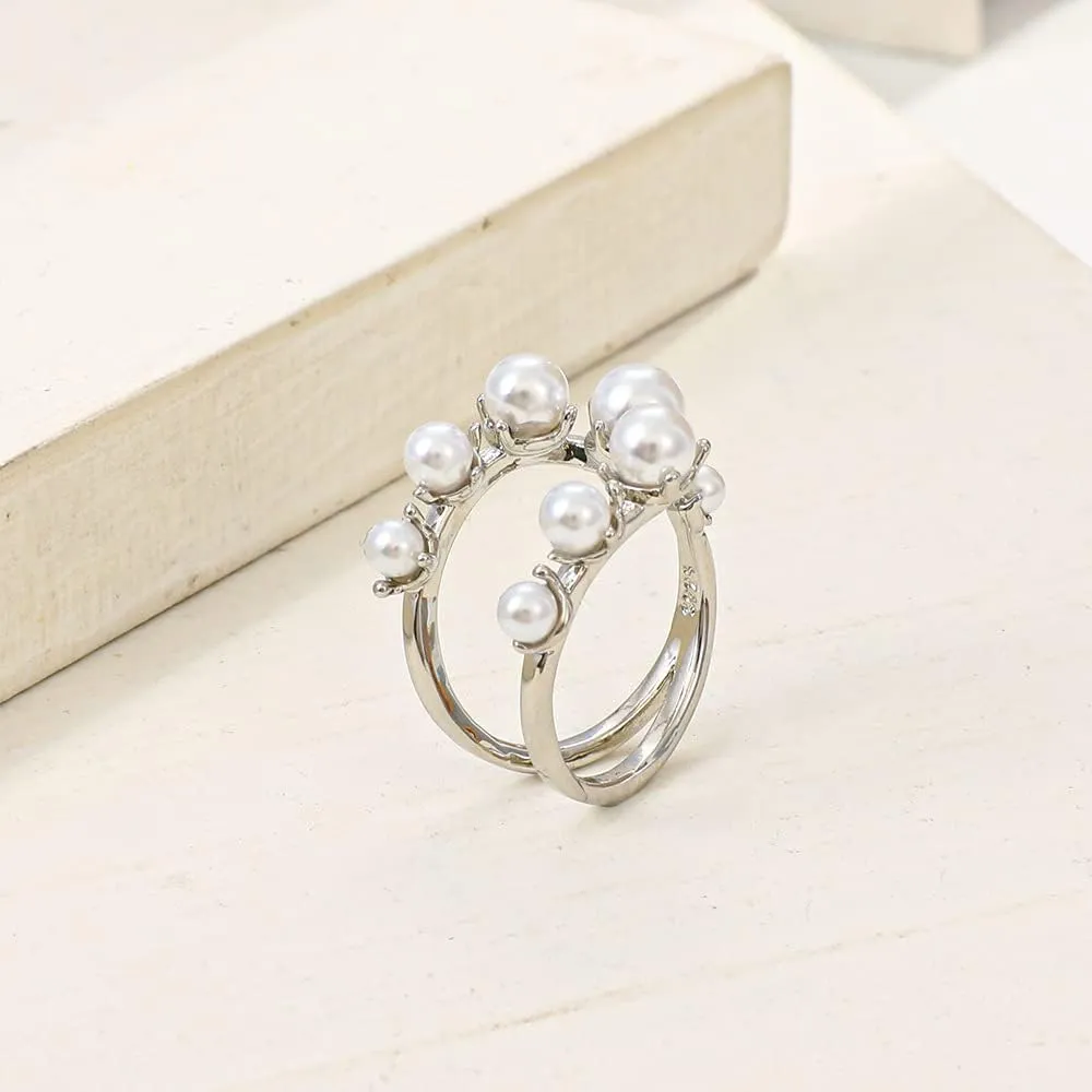 Vintage Pearl Cluster Rings - Adjustable Open Full Finger Pearl Statement Rings for Women