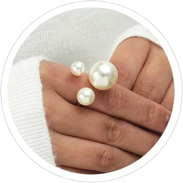 Vintage Pearl Cluster Rings - Adjustable Open Full Finger Pearl Statement Rings for Women