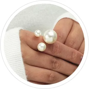 Vintage Pearl Cluster Rings - Adjustable Open Full Finger Pearl Statement Rings for Women
