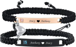 VNOX Matching Couple Bracelets - Custom Couples Bracelets Gifts for Him Her Long Distance Relationship Anniversary Christmas Valentines Day Gifts for Boyfriend Girlfriend,Friendship Couples Jewelry