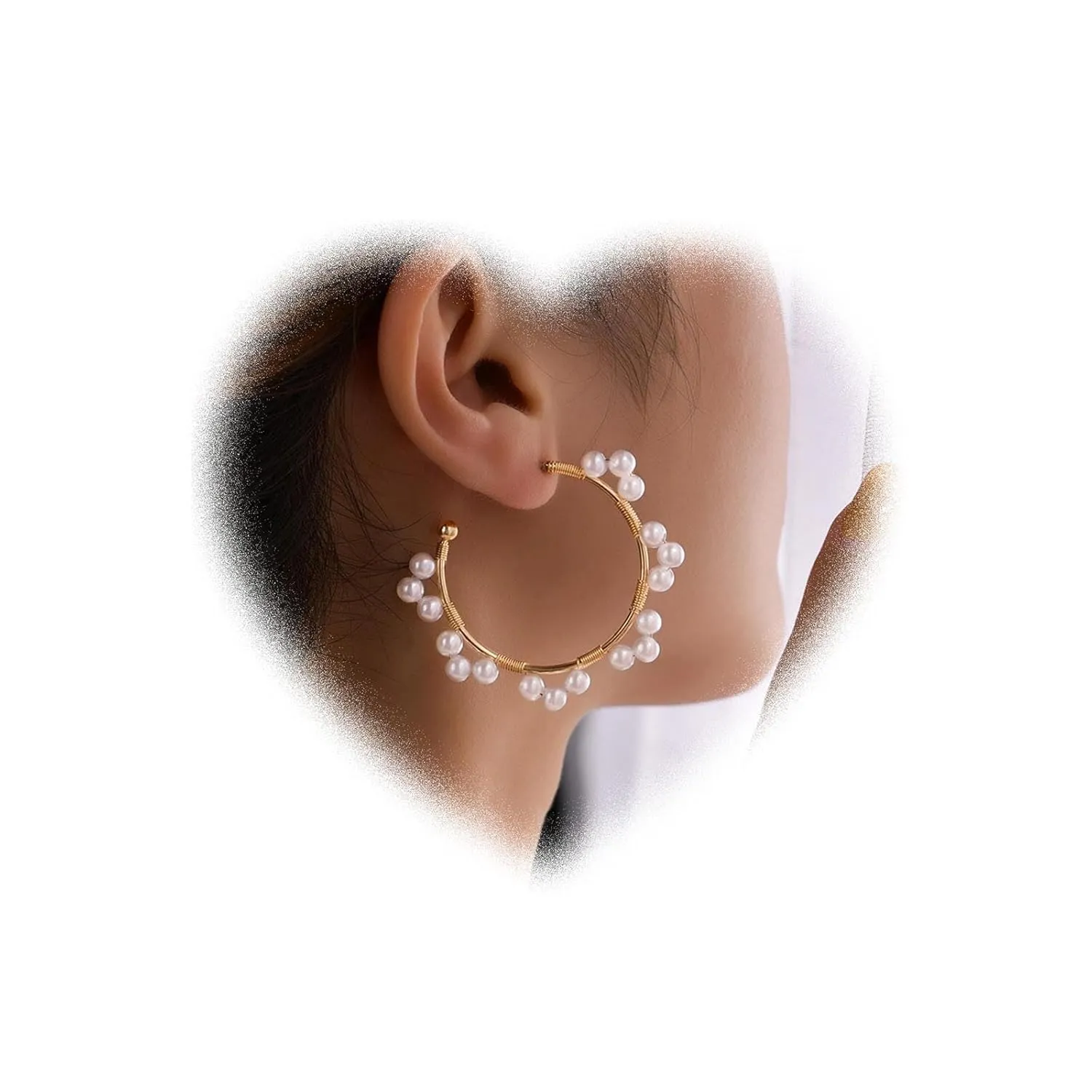 W WEILIRIAN Bohemian Pearl Hoop Earrings Gold Circle Pearl Earrings Vintage Pearl Hoop Drop Earrings Geometric Circle Hoop Earrings Jewelry for Women and Girls Gifts