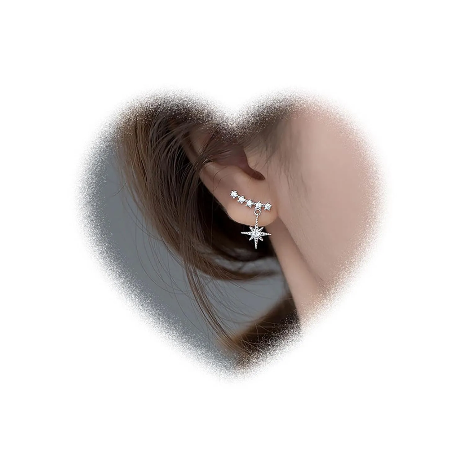 W WEILIRIAN Boho Crystal North Star Earrings for Women Cz Star Ear Crawler Earrings Rhinestone Star Dangle Earrings Silver Star Climber Earrings Jewelry for Girls Gifts (Silver)
