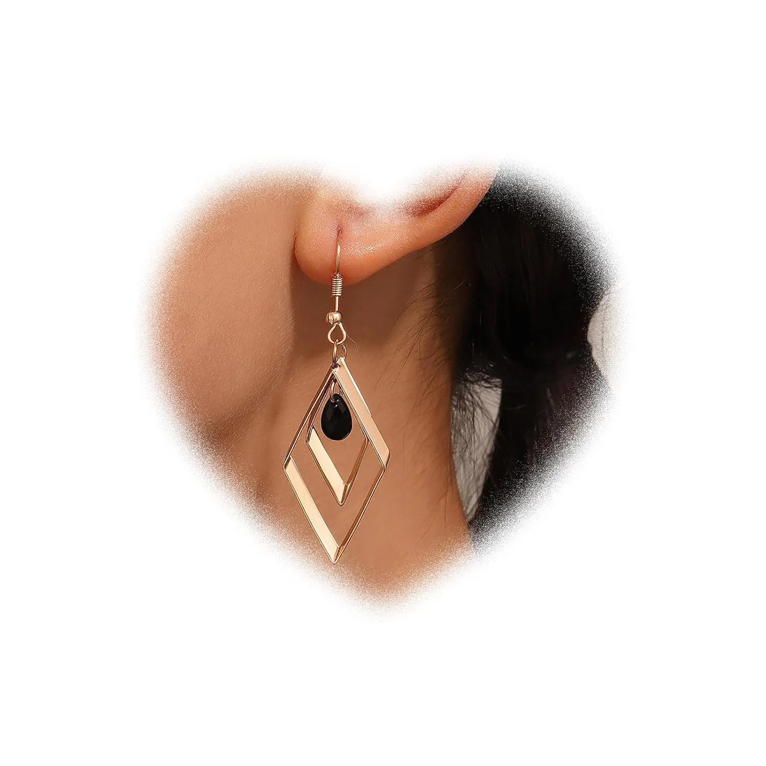 W WEILIRIAN Boho Square Drop Earrings for Women Black Crystal Drop Earrings Teardrop Bead Earrings Hollow Square Dangle Earrings Gold Geometric Earrings Jewelry for Girls Gifts