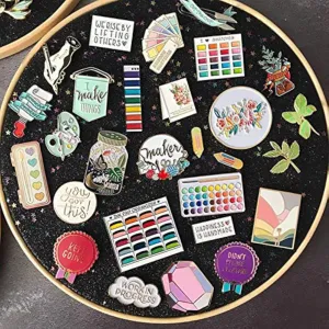 Wall Hanging Brooch Jewelry Storage Display Stand Enamel Pin Display Holder Earrings Necklace Glitter Pin Display Board with stars, Pin Collection Display, Canvas/leather Embroidery Hoop (Black)