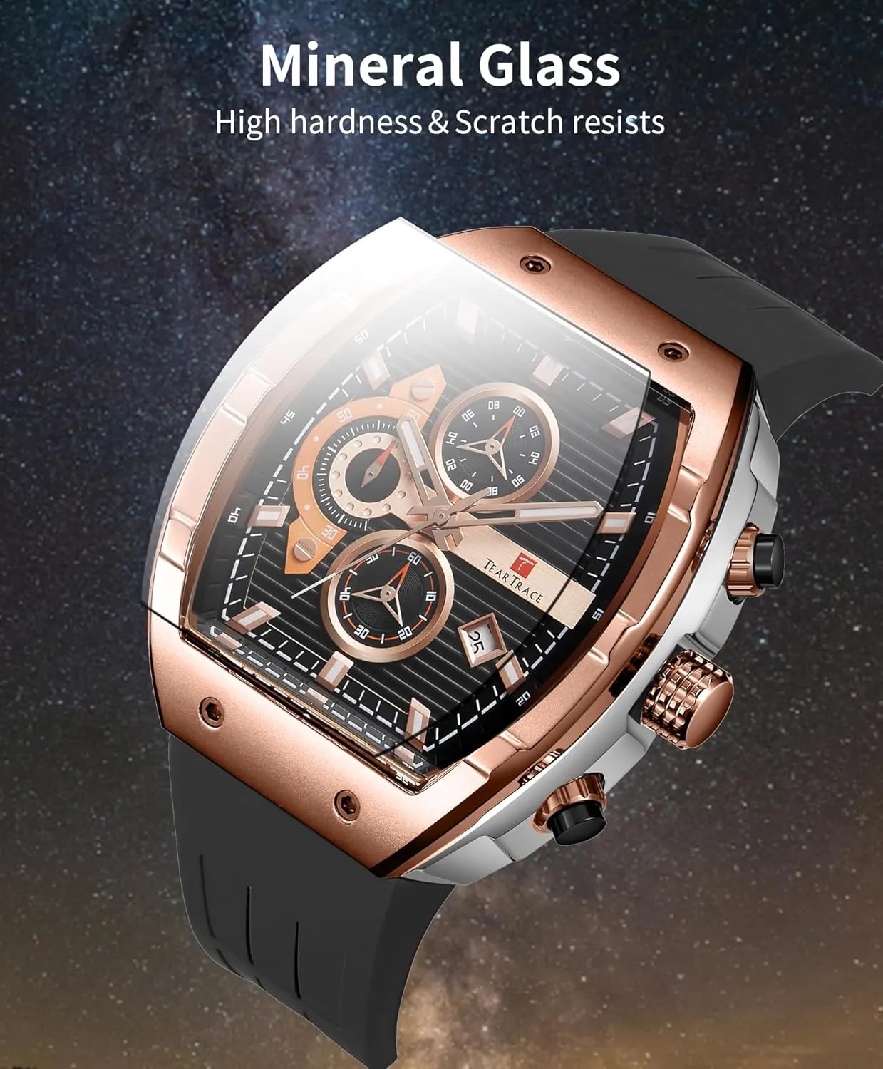 Watches for Men Analog Quartz Waterproof Sport Mens Watch Tonneau Chronograph Luminous Fashionable Unique Casual Watch with Silicone Strap