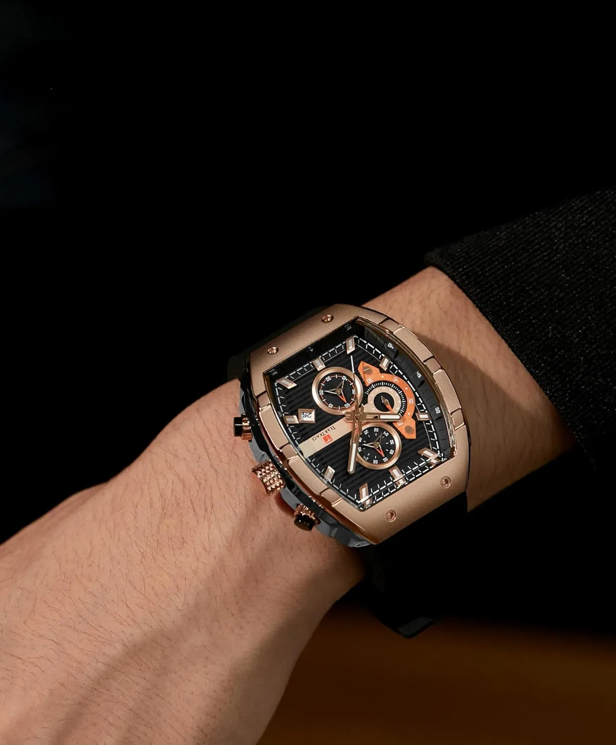Watches for Men Analog Quartz Waterproof Sport Mens Watch Tonneau Chronograph Luminous Fashionable Unique Casual Watch with Silicone Strap