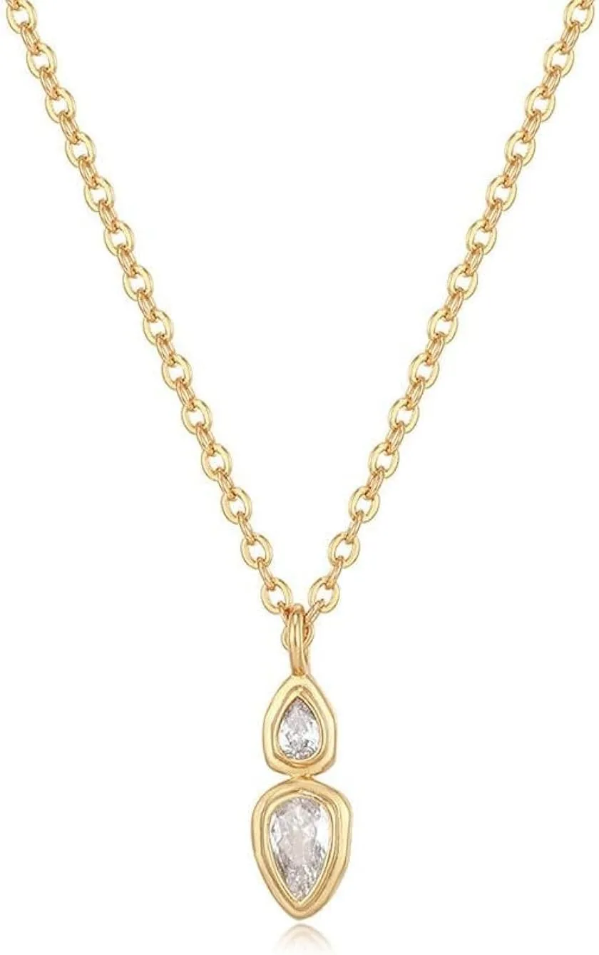 Water Drop Pear Marquise Asscher Cut Zircon Pendant Stacked Necklace Simple and Fashionable 18K Gold Plated Copper Multi Layered Zircon Necklace