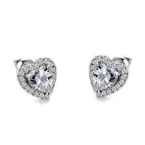WCRAZYE Heart Stud Earrings for Women Girls Brilliant Handmade Faux Diamond Red Pink Love Heart Halo Earrings Premium Cubic Zirconia Post Earrings Valentine's Day Jewelry Gifts (White)