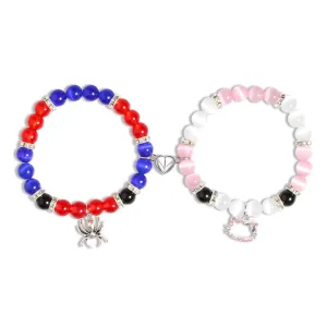 WCRAZYE Matching Bracelets for Couples Best Friend Matching Spider Music Guitar Best Friend Magnetic Bracelets Kawaii Matching Couple Braclets Halloween Christmas Birthday Gifts (Kitty & Spider)