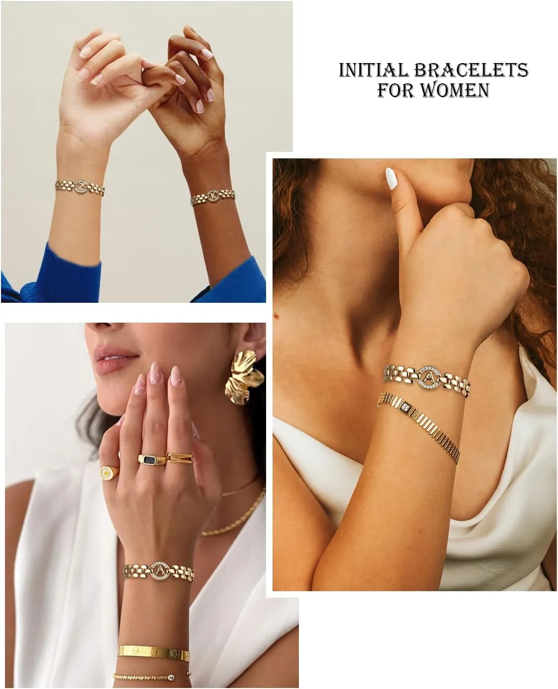 WEDDINEN Initial Bracelets for Women, 14K Gold Plated Letter A-Z Bracelets with Diamonds,Thick Chain Bracelet for Women trendy Jewelry Gifts