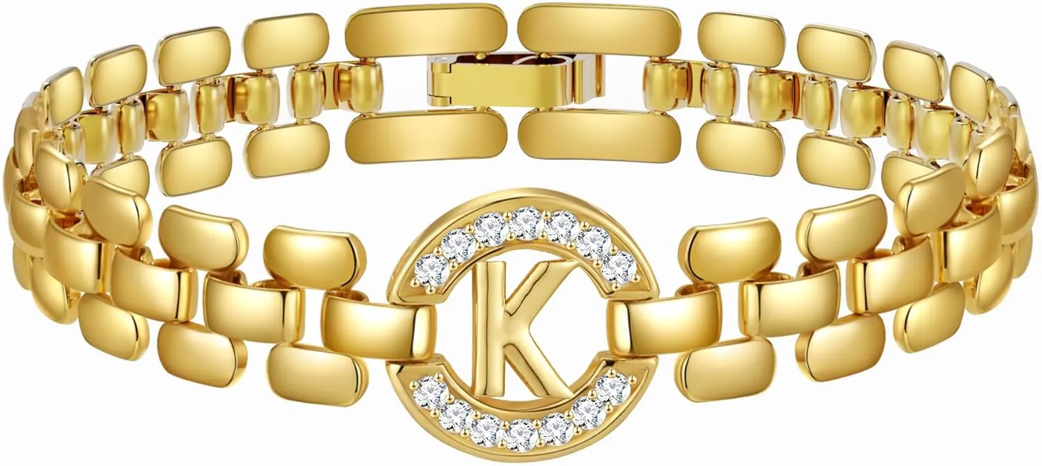 WEDDINEN Initial Bracelets for Women, 14K Gold Plated Letter A-Z Bracelets with Diamonds,Thick Chain Bracelet for Women trendy Jewelry Gifts