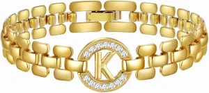 WEDDINEN Initial Bracelets for Women, 14K Gold Plated Letter A-Z Bracelets with Diamonds,Thick Chain Bracelet for Women trendy Jewelry Gifts