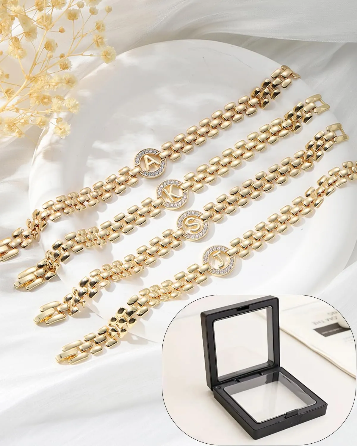 WEDDINEN Initial Bracelets for Women, 14K Gold Plated Letter A-Z Bracelets with Diamonds,Thick Chain Bracelet for Women trendy Jewelry Gifts