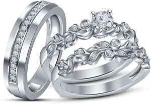 Wedding ring set Two Rings His Hers Couples Matching Rings Women's 2pc White Gold Plated Wedding Engagement Bridal Sets & Men's Wedding Band Women's Size 10 & Men's Size 11