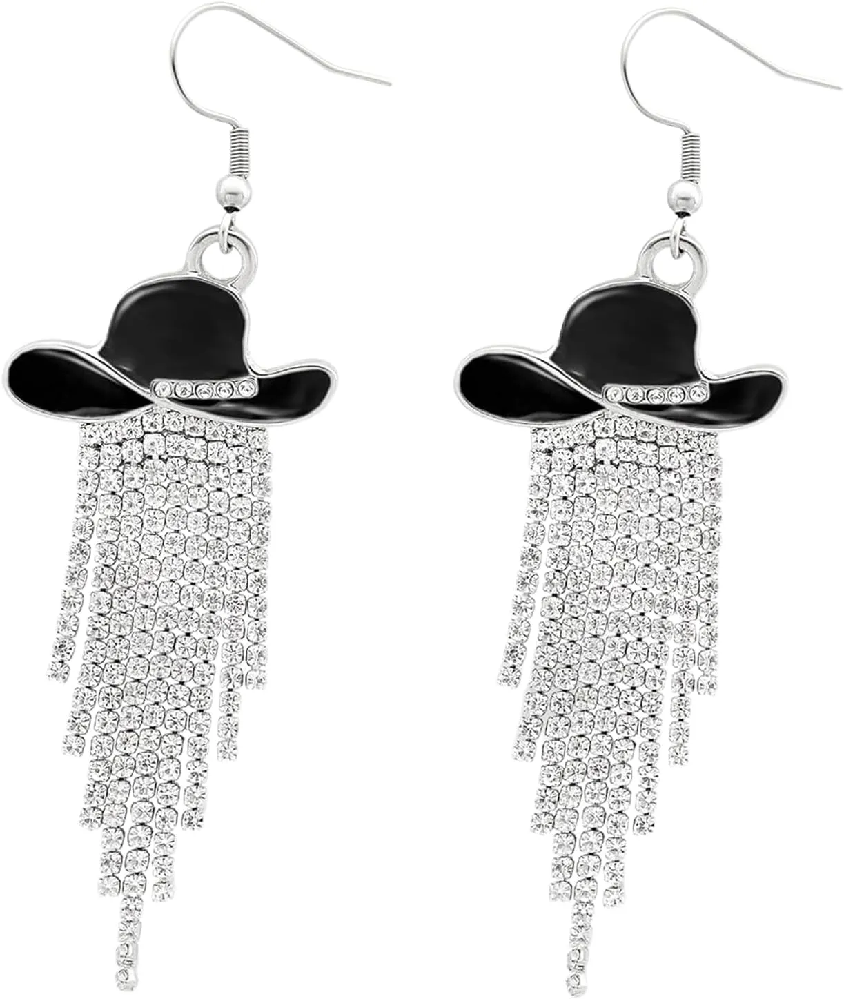 Western Cowgirl Earrings Ladies Enamel Hat Shiny Crystal Waterfall Tassel Dangle Earrings Jewelry Gifts for Women