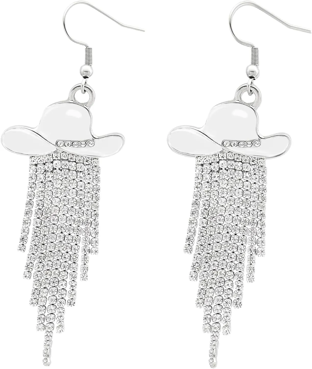 Western Cowgirl Earrings Ladies Enamel Hat Shiny Crystal Waterfall Tassel Dangle Earrings Jewelry Gifts for Women