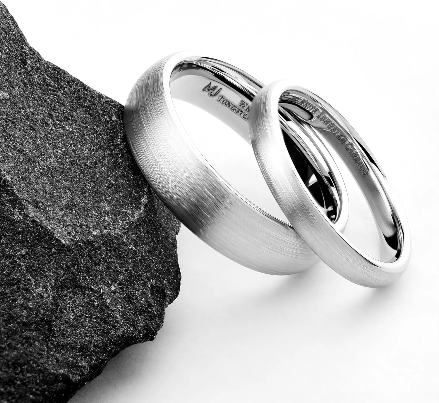 White Tungsten Carbide Brushed Classic Domed 3mm or 6mm Wedding COMFORT FIT Ring