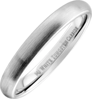 White Tungsten Carbide Brushed Classic Domed 3mm or 6mm Wedding COMFORT FIT Ring